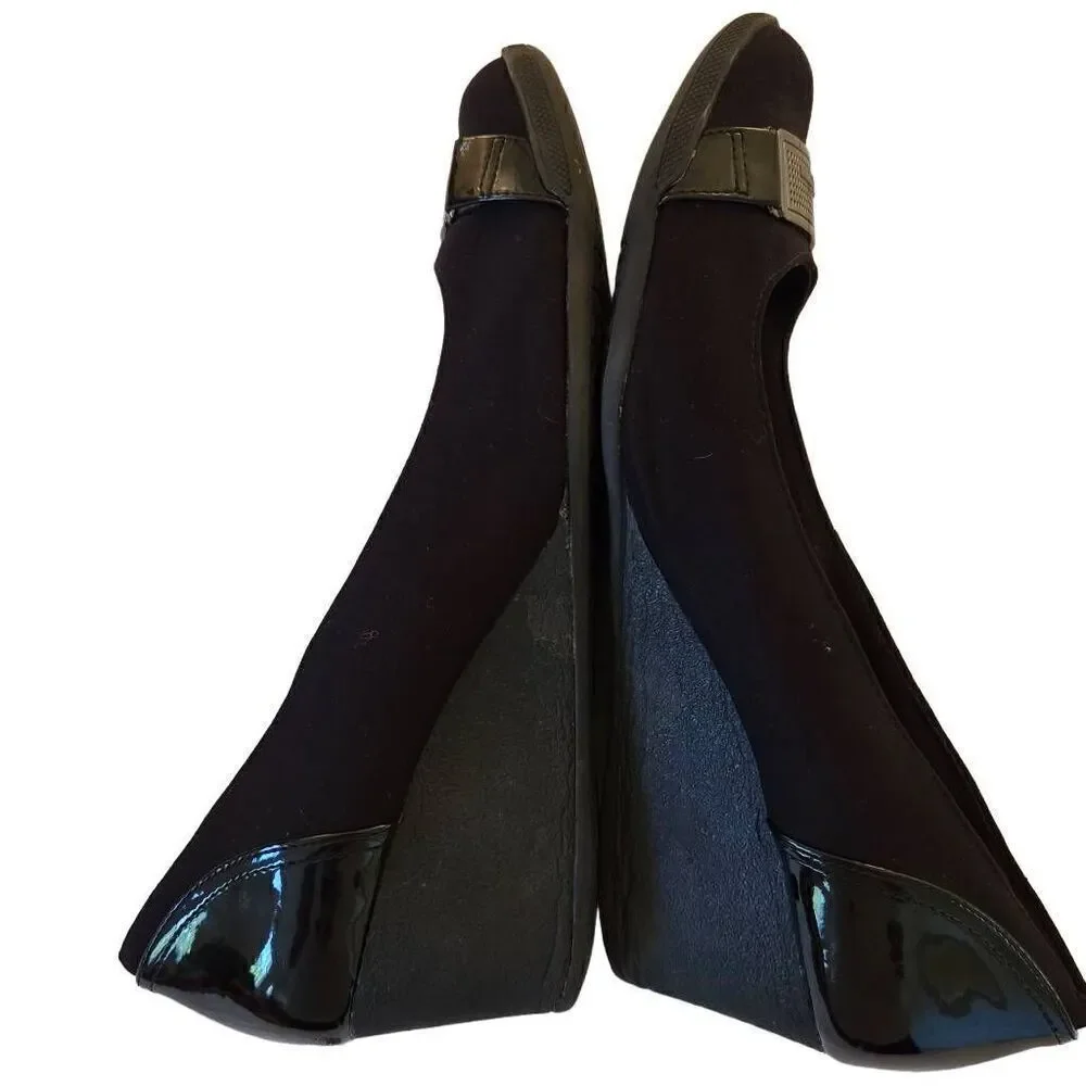 Anne Klein Sport Womens Wedge Heels Black Size 9.5
